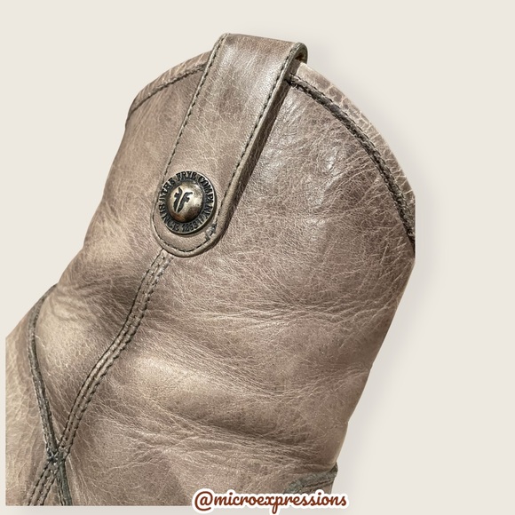 Frye Jackie Button Short Grey Real Leather Zip Up Round Toe Heeled Ankle Bootie - Picture 9 of 12